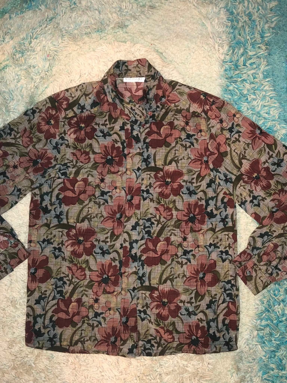 Martinique Floral Button-Up Blouse in Maroon & Olive